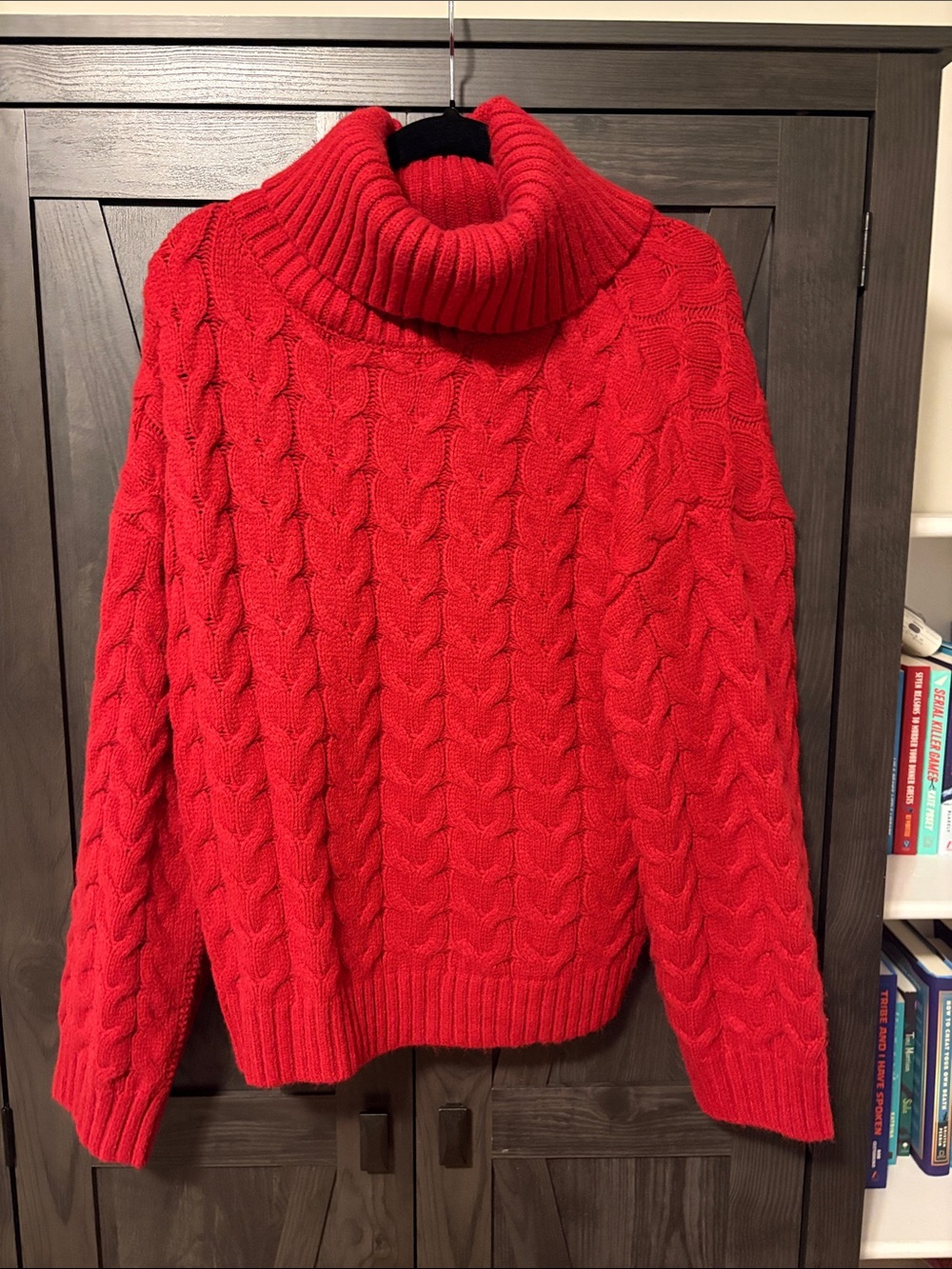 Ann Taylor Red Cable Knit Turtleneck Sweater
